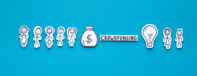 People with money crowdfunding to young families with good ideas for opening business, panorama, copy space
